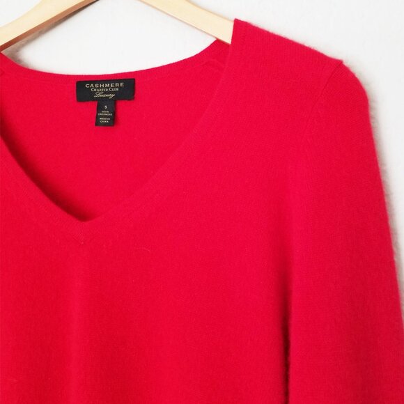 Charter Club Luxury 100% Cashmere V-Neck Sweater S Perfect Red Holiday $159 - Picture 8 of 16